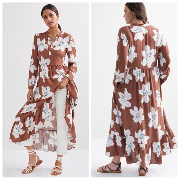 Anthropologie Mare Mare Lynda Maxi Dress Brown Floral - Picture 1 of 15